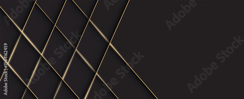 Luxurious gold lines on black background overlapping with brown and black colors. Realistic and elegant 3D paper cut style. Vector illustration