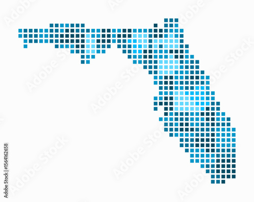 Florida dotted map. Digital style map of the state on white background. Florida shape with square dots. Colored dots style. Large size squares. Simple vector illustration.