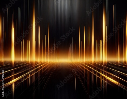 luxurious black and gold abstract background with vertical glowing lines creating an elegant and premium futuristic digital design for branding and presentations