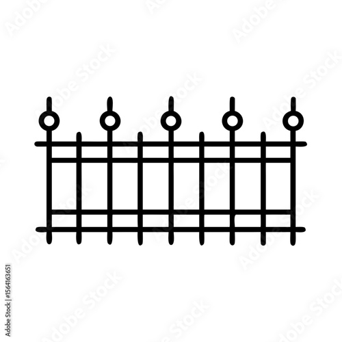 Decorative cast iron wrought fence illustration in simple style, icon, vector 