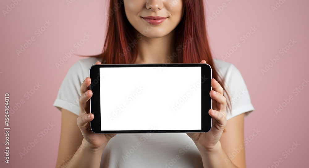 Shot of a young women showing blank screen Shot of a young women showing blank screen