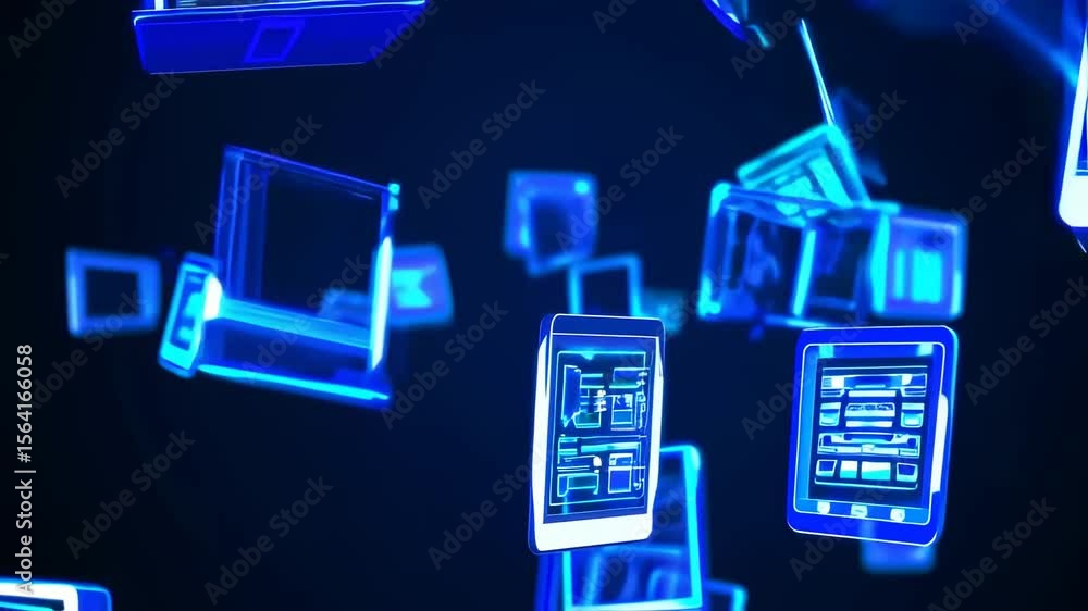 Abstract digital world showcasing connected electronic devices network animation Abstract digital world showcasing connected electronic devices network animation