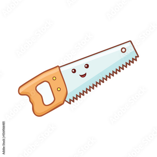 A charming hand saw with a friendly face, ready for creative tasks! The tool is designed with a cute and approachable aesthetic