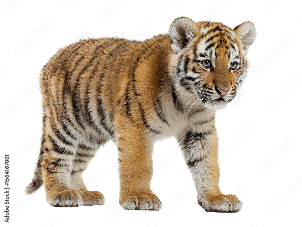 Obraz premium Cute Tiger cub isolated on a transparent or white background