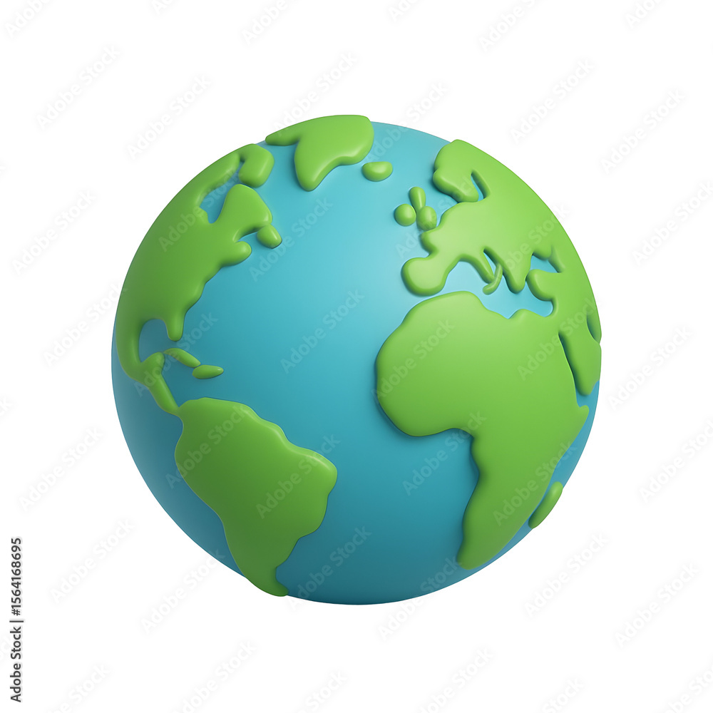 3D cartoon earth featuring continents, oceans, and a bright color palette 3D cartoon earth featuring continents, oceans, and a bright color palette