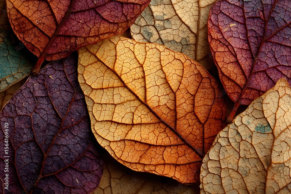 Fototapeta premium Dynamic abstract macro cracked dry leaves organic pattern