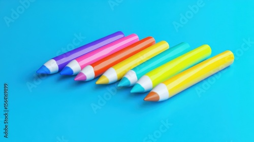 a group of colored pencils on a blue background