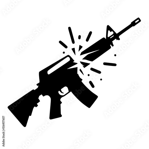 Minimalist Black SVG Silhouette of a Broken Rifle Symbol for Anti-War and Global Peace Design Themes