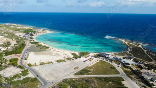 aerial view of the sea and coastline of aruba and baby beach