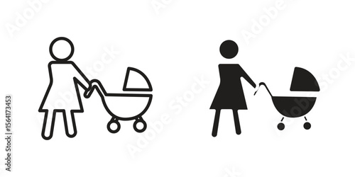 Woman with Baby Stroller icon Design Illustrations. editable web icons