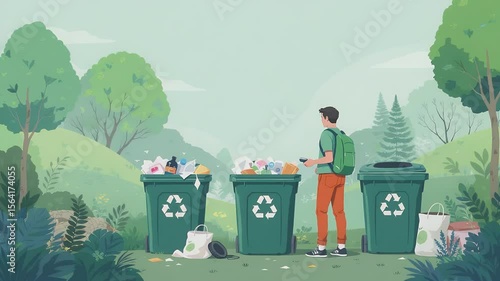 Eco-Friendly Sorting: A person actively participates in a sustainable lifestyle by separating recyclables, illustrating responsible waste management.