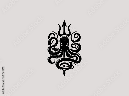 Minimalist octopus and anchor silhouette vector logo for tattoo parlors or diving clubs