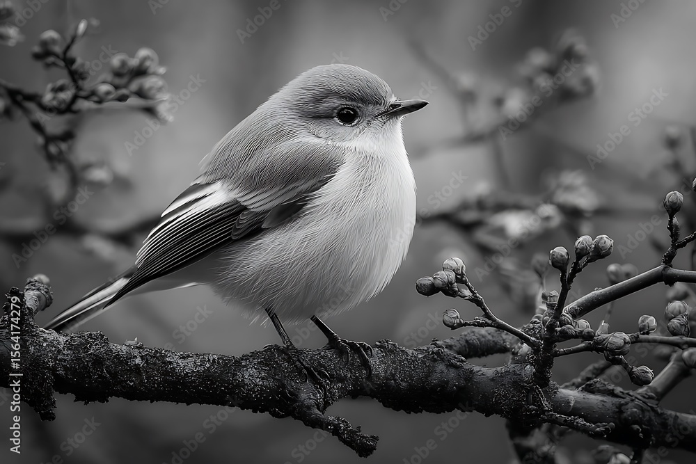 Obraz premium Vibrant melancholy bird perched branch monochrome scene 