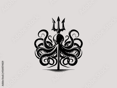 Minimalist octopus and anchor silhouette vector logo for tattoo parlors or diving clubs