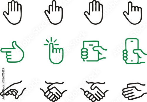 Collection of stylized hand icons representing gestures and technology interactions
