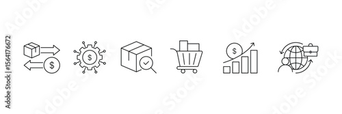 Set of Selling product line icon collection. Delivery, retailer, cargo, supply symbol.