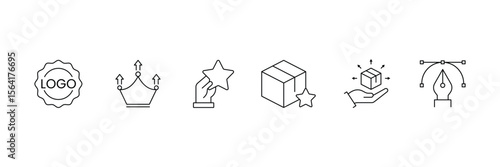 Set of Product branding line icon collection. Marketing related, product, company, strategy, distribution symbol.