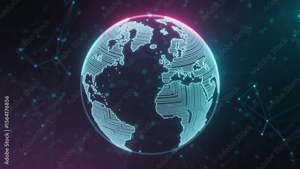 Fototapeta premium Digital earth globe surrounded by connected network lines representing global communication