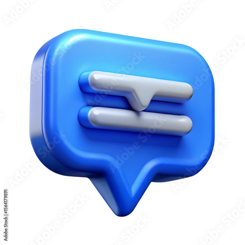 3d rendered blue chat bubble icon with a stylized message representation on black background