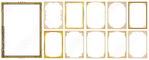 Set of Decorative vintage frames and borders set,Gold photo frame with corner Thailand line floral for picture, Vector design decoration pattern style. border design is pattern Thai art style
