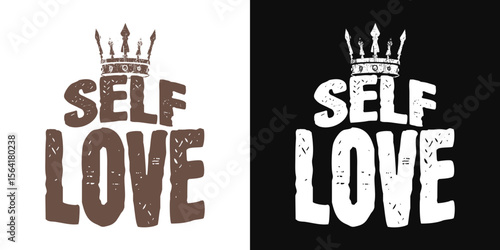 Self Love Emblem: An artistic expression of self-acceptance and well-being, illustrated with a crown, embodying empowerment and the pursuit of happiness.