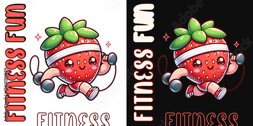 Strawberry's Fitness Journey: An energetic cartoon strawberry jumps rope, embodying the joy of fitness against a vibrant backdrop. 