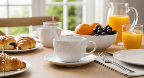 Wallpaper Mural Breakfast Table Setting with Coffee Cup Croissants and Fruit Torontodigital.ca