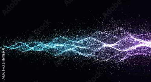 Abstract particle wave design featuring vibrant turquoise and purple hues