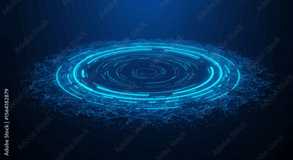 Fototapeta premium Abstract digital futuristic technological background with blue glowing circle lines