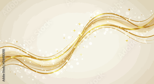 Elegant golden wave design with sparkling glitter and soft beige background
