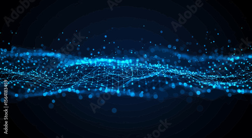 Abstract digital blue wave with connecting dots, network concept background