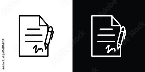 Agreement icons in line style. Editable black and white strokes