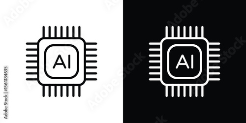 AI icons in line style. Editable black and white strokes