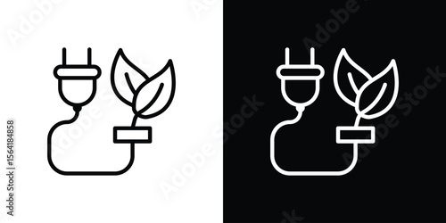 Biomass energy icons in line style. Editable black and white strokes