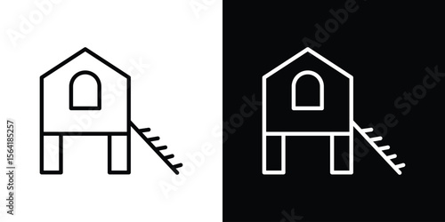Chicken coop icons in line style. Editable black and white strokes