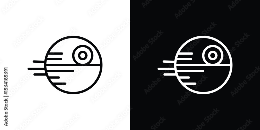 Death star icons in line style. Editable black and white strokes