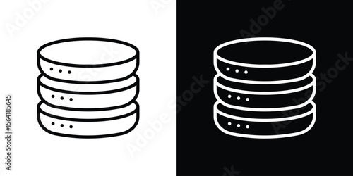 Cylinder database icons in line style. Editable black and white strokes