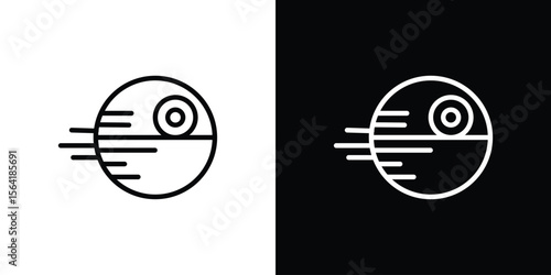 Death star icons in line style. Editable black and white strokes