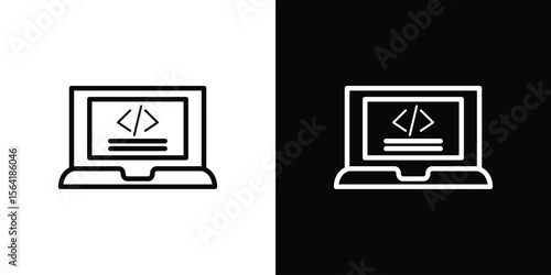 Front end icons in line style. Editable black and white strokes