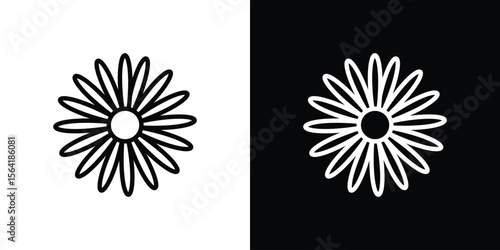 Gerbera icons in line style. Editable black and white strokes
