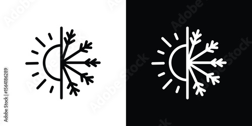 Hot and cold icons in line style. Editable black and white strokes