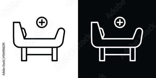 Hospital bed icons in line style. Editable black and white strokes