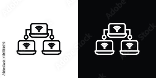 Local network icons in line style. Editable black and white strokes