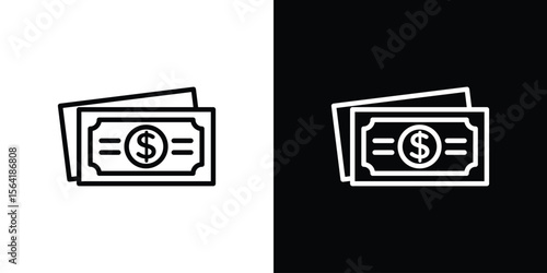 Money icons in line style. Editable black and white strokes