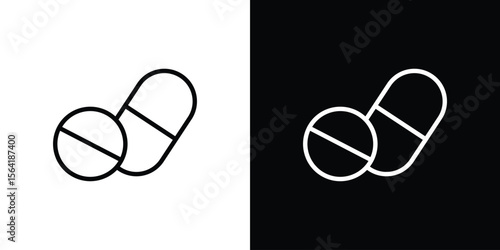 Pills icons in line style. Editable black and white strokes