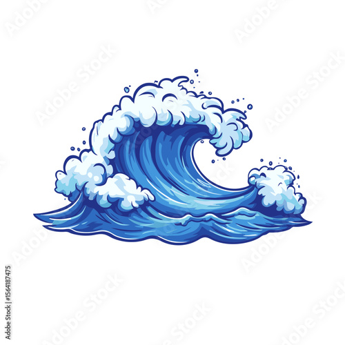 Creative water wave icon features a simple flat cartoon design showcasing blue waves with white foamy details against a clean background