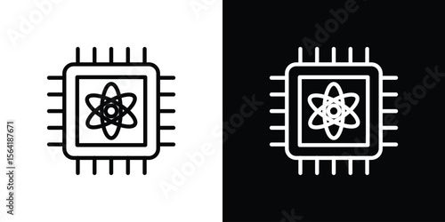 Quantum computing icons in line style. Editable black and white strokes