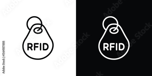 RFID key tag icons in line style. Editable black and white strokes
