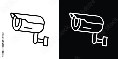 Security camera icons in line style. Editable black and white strokes