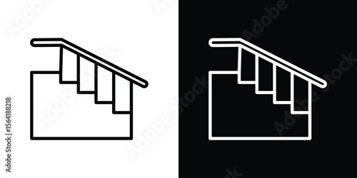 Stairs icons in line style. Editable black and white strokes